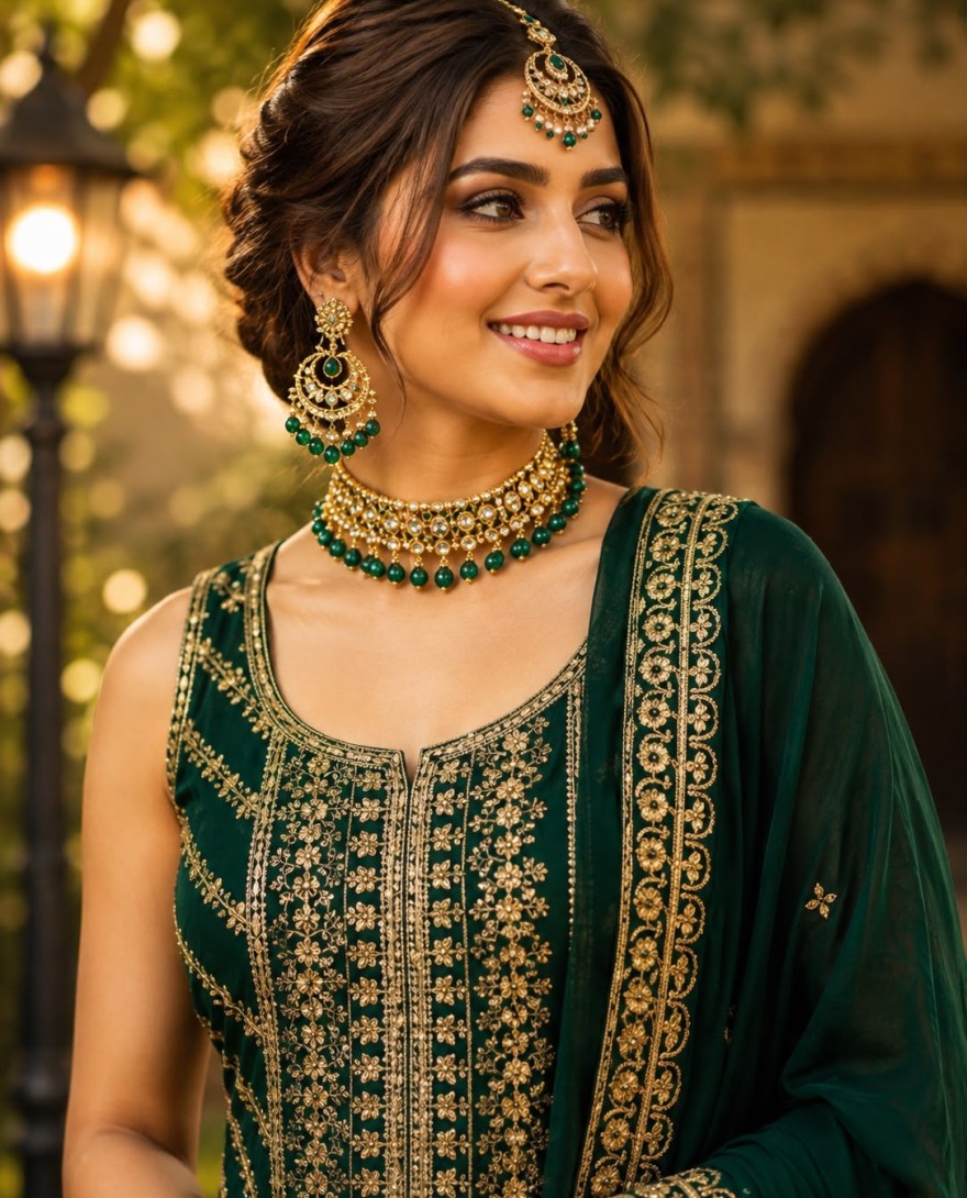 GREEN - Fab Green Georgette Readymade Salwar Suit
